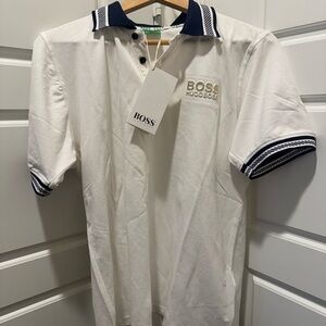 Hugo Boss White and Blue Polo Shirt Classic Design